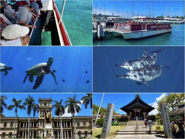 ワイキキ沖ボートクルーズ、ホノルル市内観光