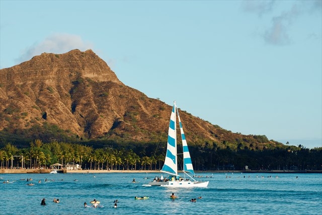 ハワイ ワイキキビーチから見るダイヤモンドヘッド ダイヤモンドヘッド